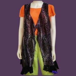 Lily BY FIRMIANA Velvet Animal Print Burnout Lace Goth Kimono Vest